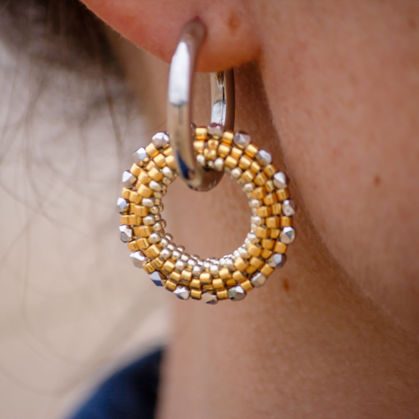Boucles d'Oreilles Créoles | Acier Inoxydable & Perles | Argent & Or