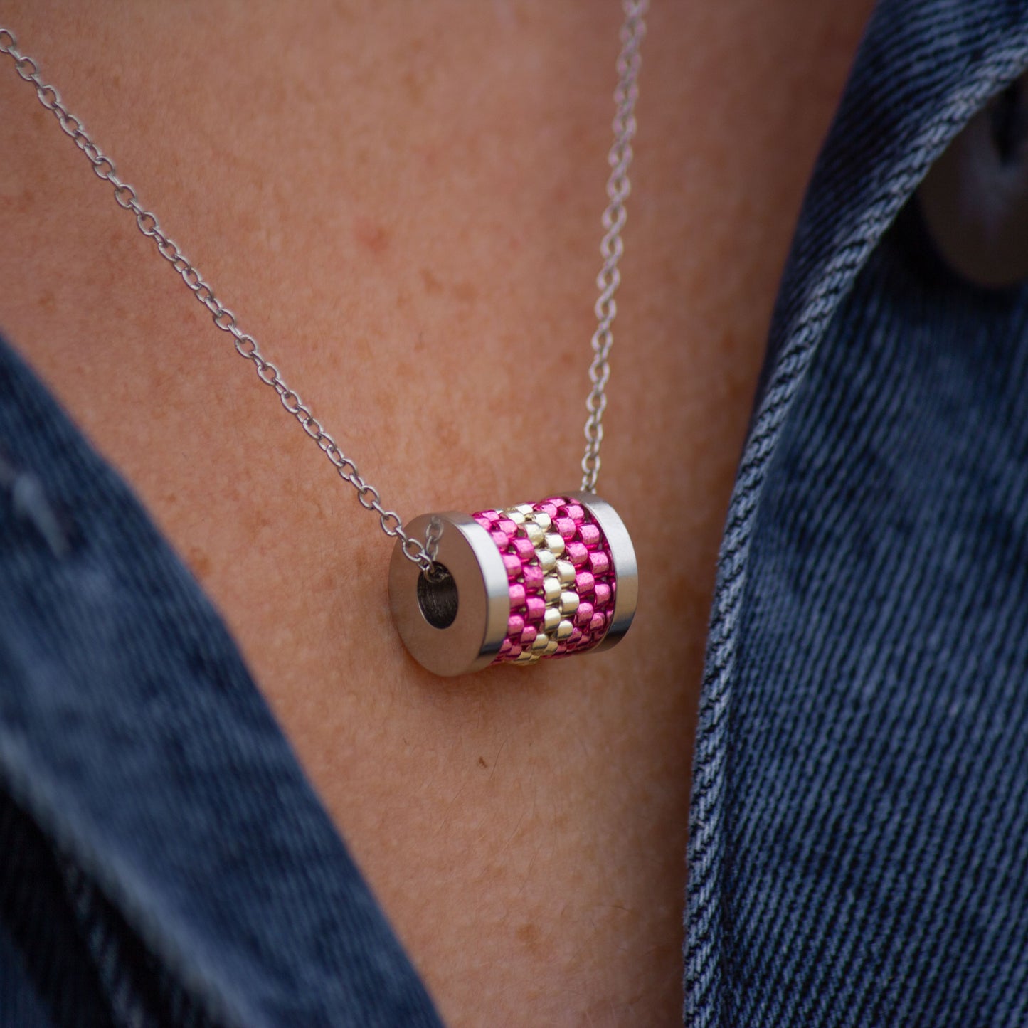 Collier Pendentif | Acier Inoxydable & Perles | Argent & Rose