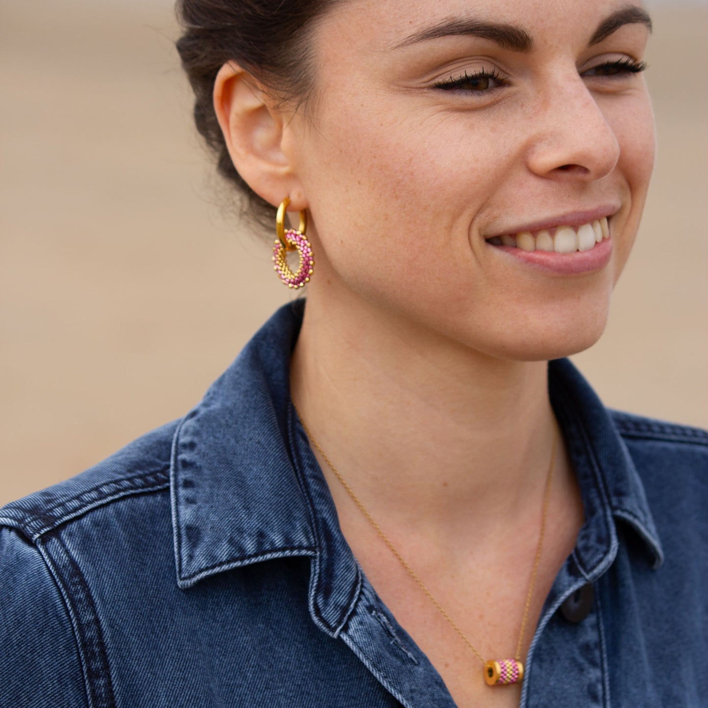 Boucles d'Oreilles Créoles | Acier Inoxydable & Perles | Or & Rose
