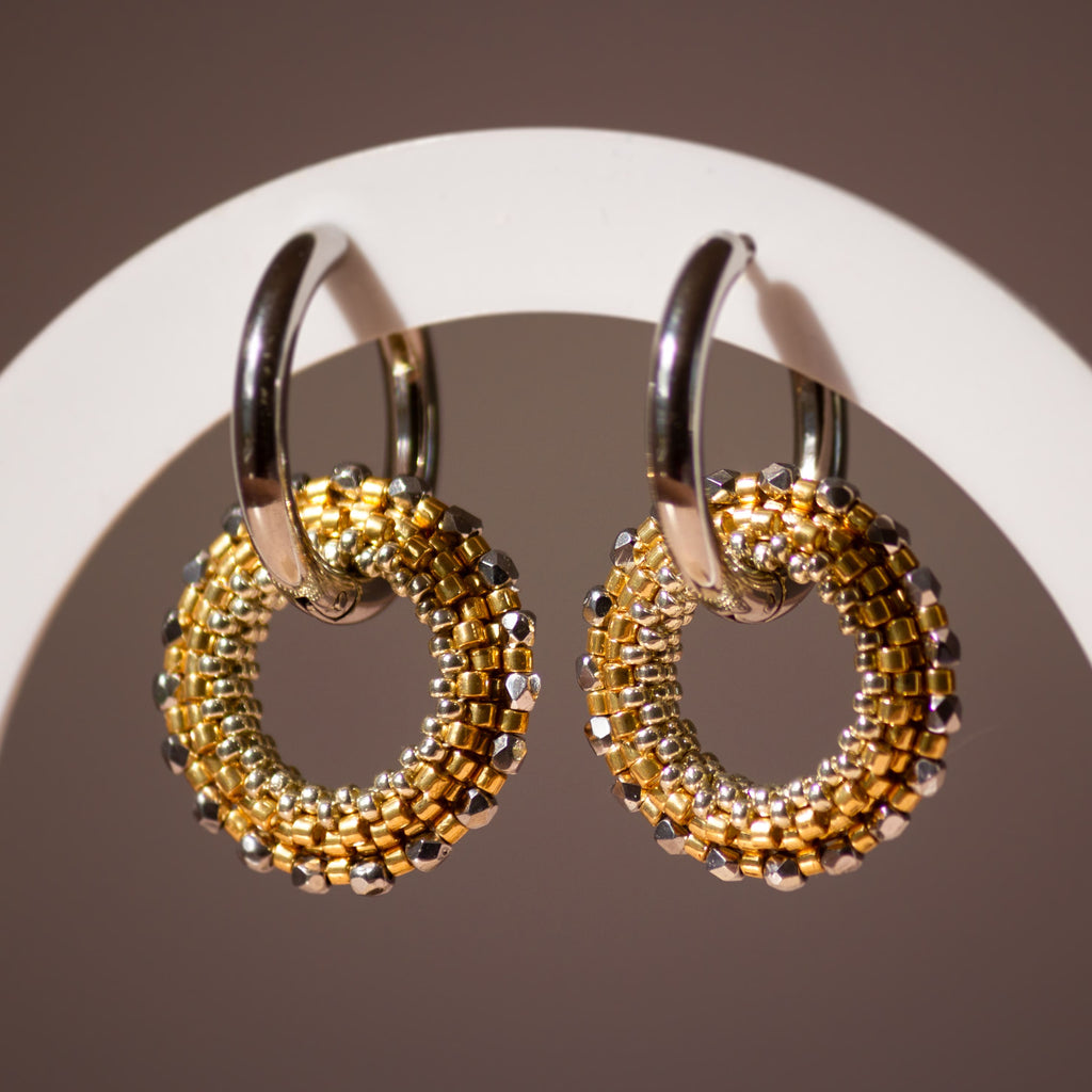 Boucles d'Oreilles Créoles | Acier Inoxydable & Perles  | Argent & Or