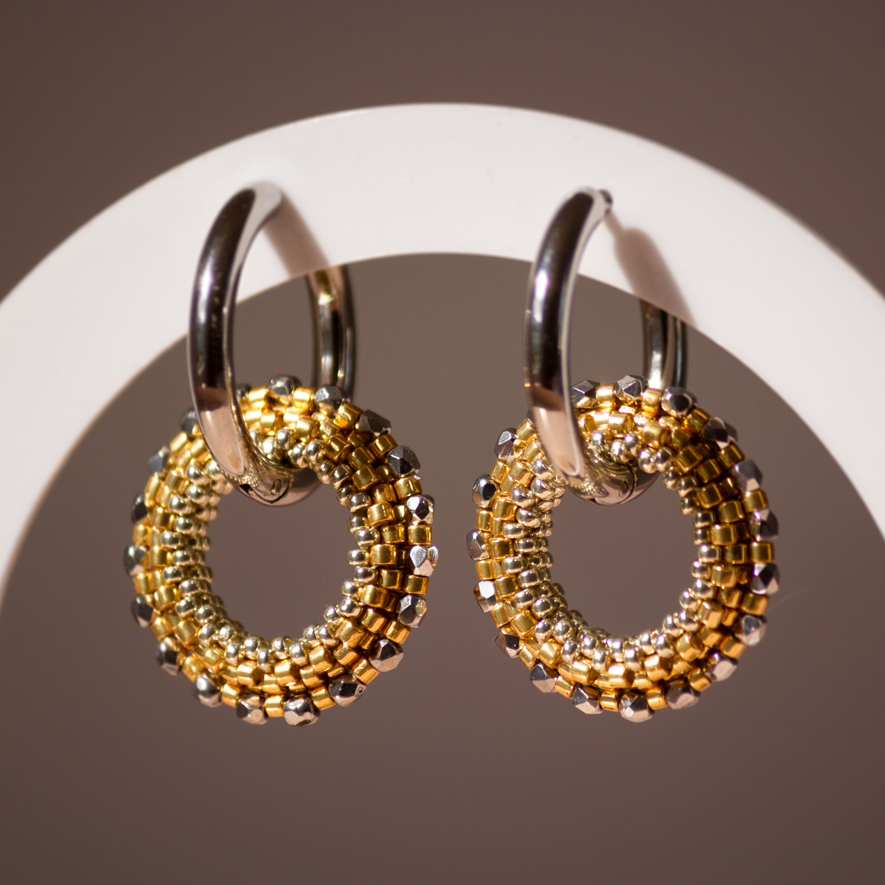 Boucles d'Oreilles Créoles | Acier Inoxydable & Perles  | Argent & Or