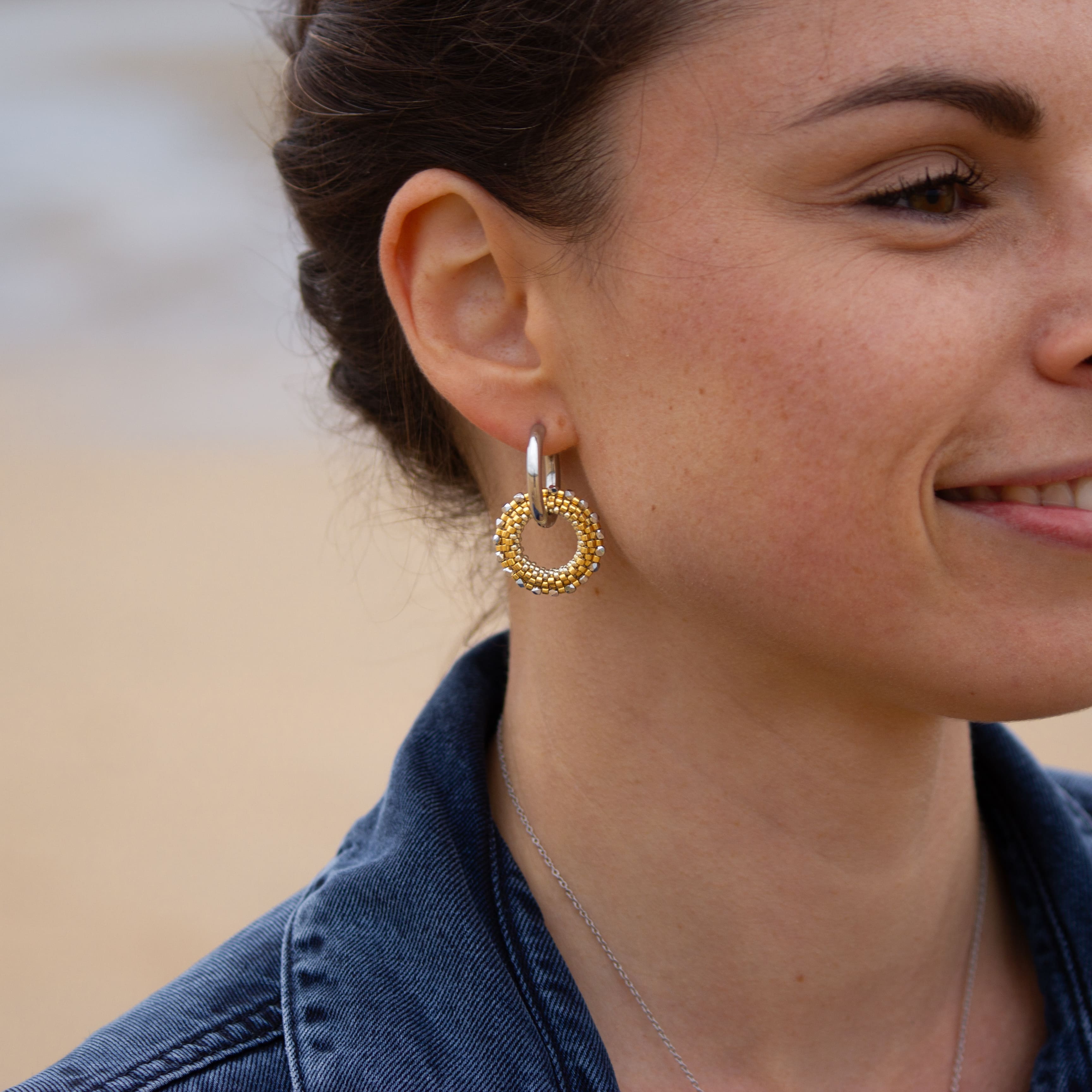 Boucles d'Oreilles Créoles | Acier Inoxydable & Perles  | Argent & Or