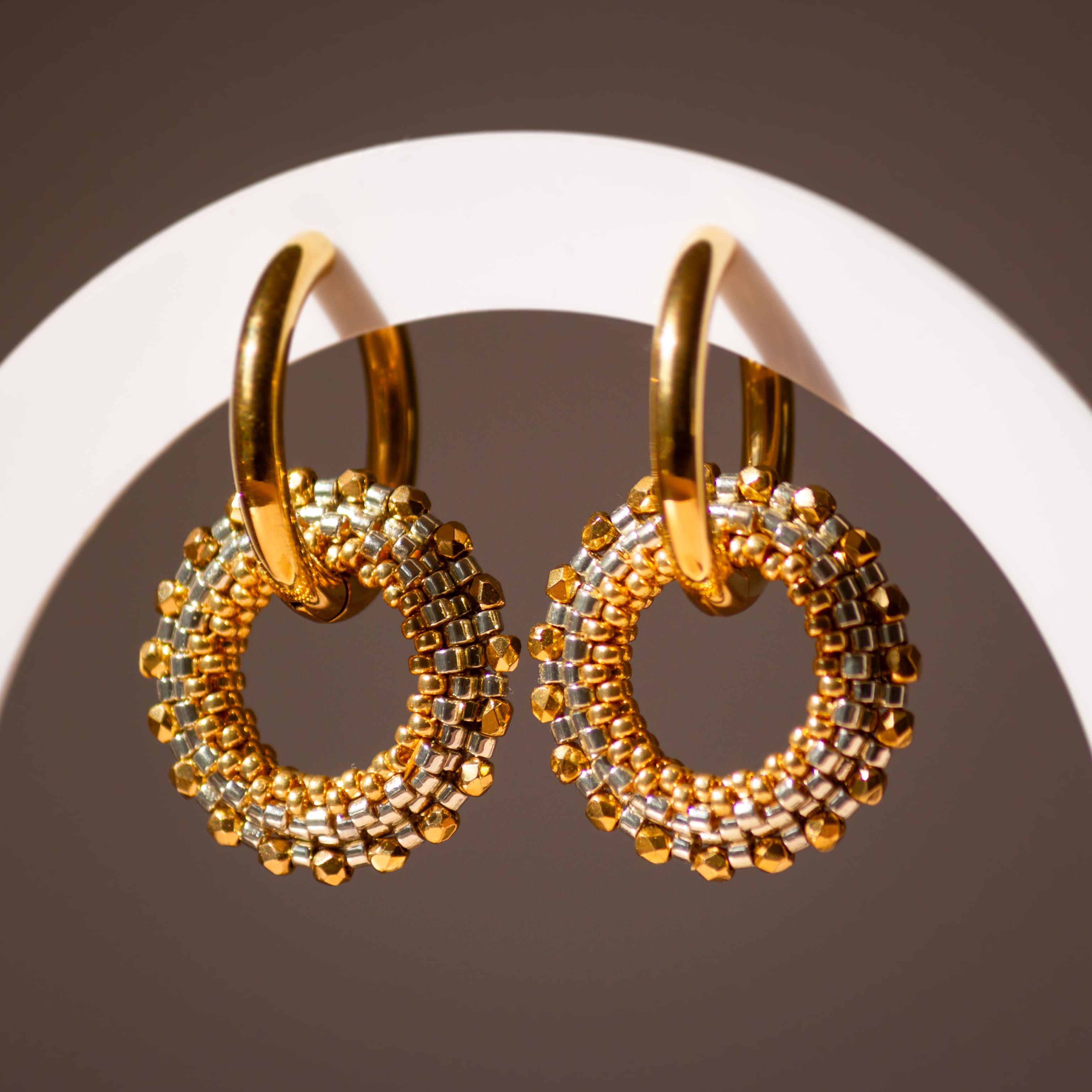 Boucles d'Oreilles Créoles | Acier Inoxydable & Perles  | Or & Argent