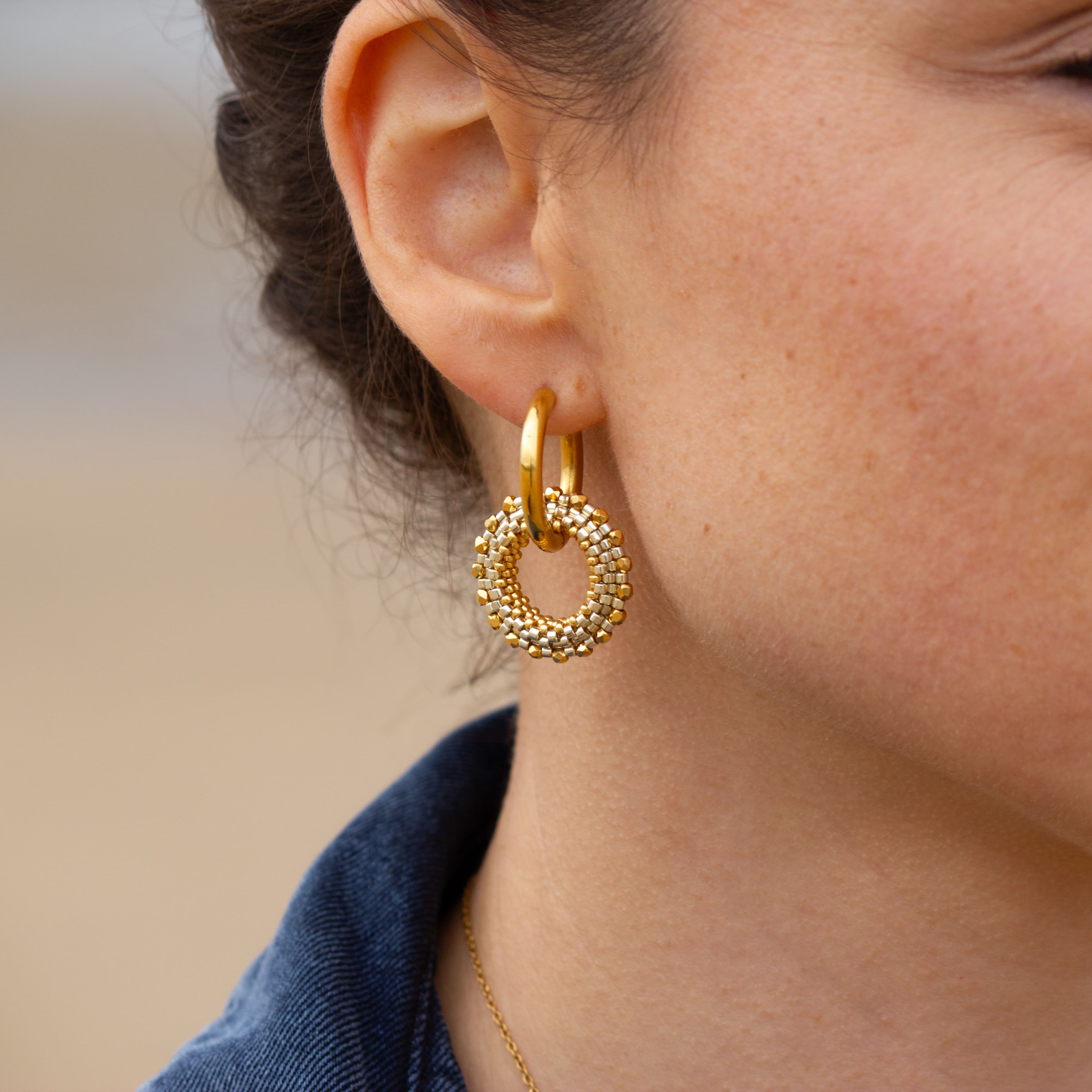 Boucles d'Oreilles Créoles | Acier Inoxydable & Perles  | Or & Argent