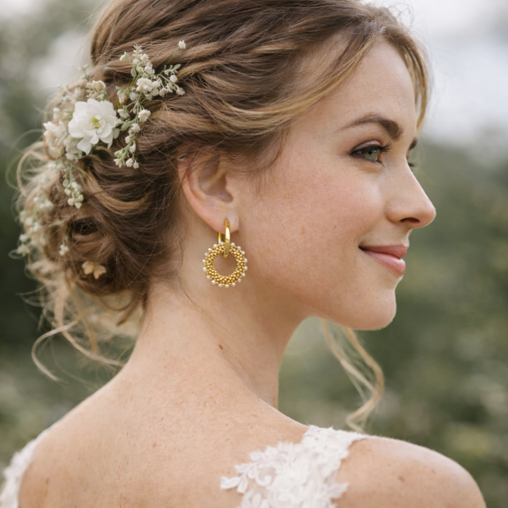 Boucles d'Oreilles Créoles | Acier Inoxydable 316L & Perles Blanches