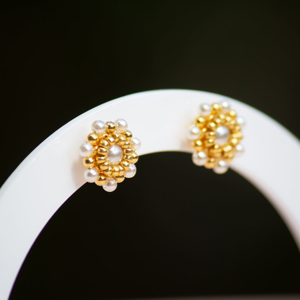 Boucles d'Oreilles Puces | Acier Inoxydable 316L & Perles Blanches