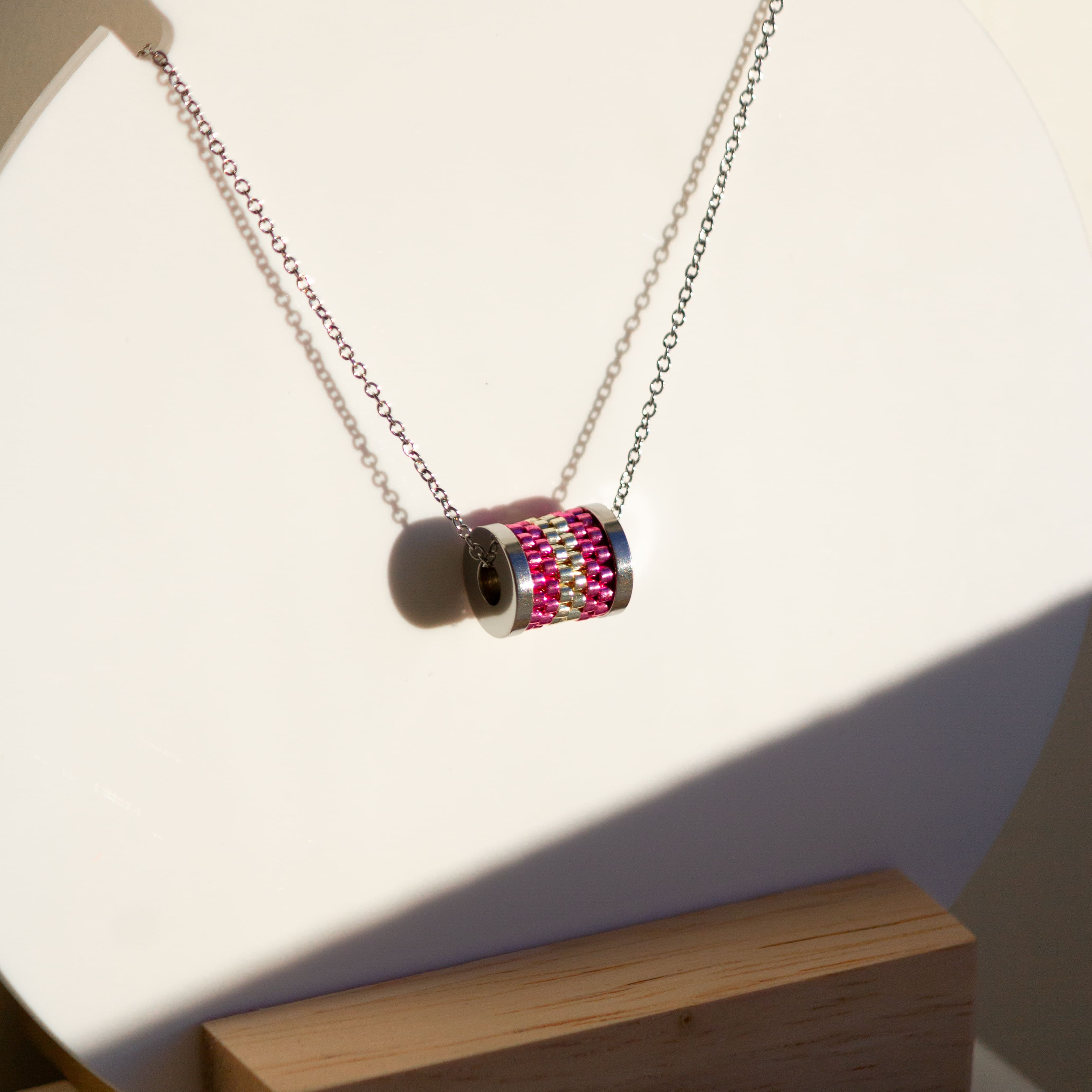 Collier Pendentif | Acier Inoxydable & Perles  | Argent & Rose