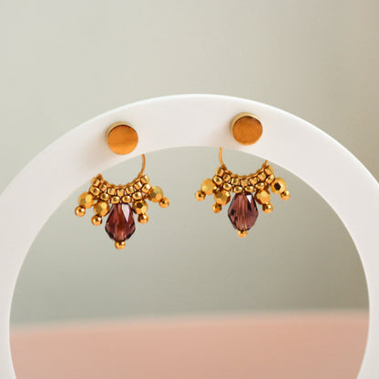 Boucles d'Oreilles Ear Jacket | Or & Aubergine