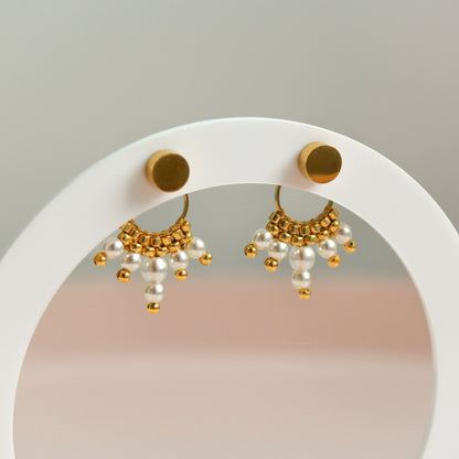 Boucles d'Oreilles Ear Jacket | Or & Blanc