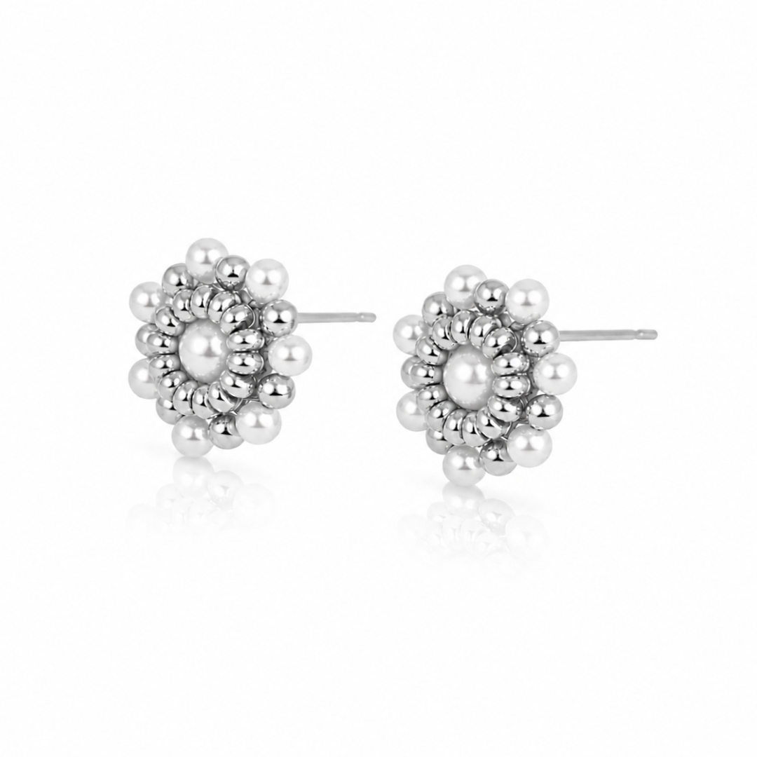 Boucles d'Oreilles Puces | Acier Inoxydable 316L & Perles Blanches
