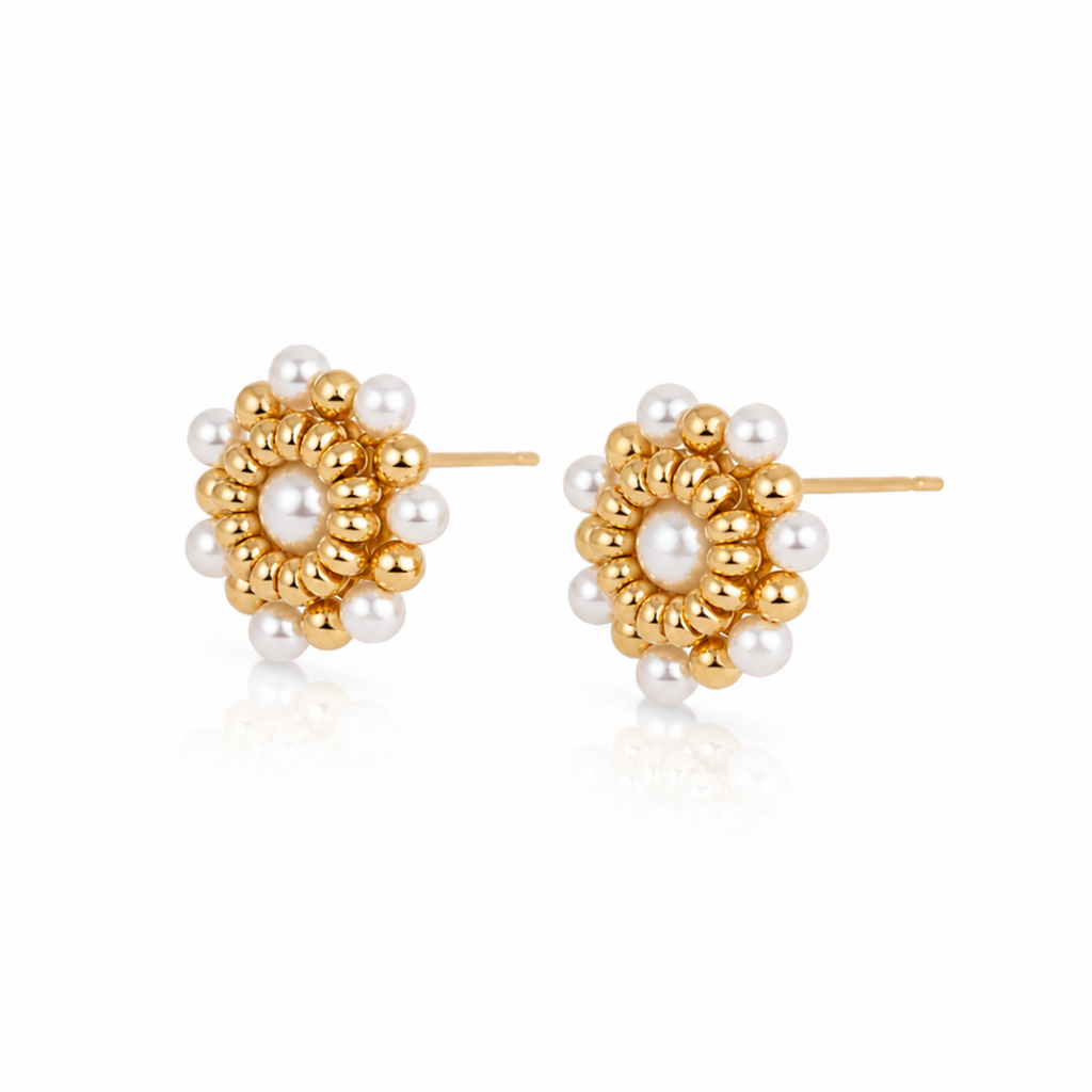 Boucles d'Oreilles Puces | Acier Inoxydable 316L & Perles Blanches