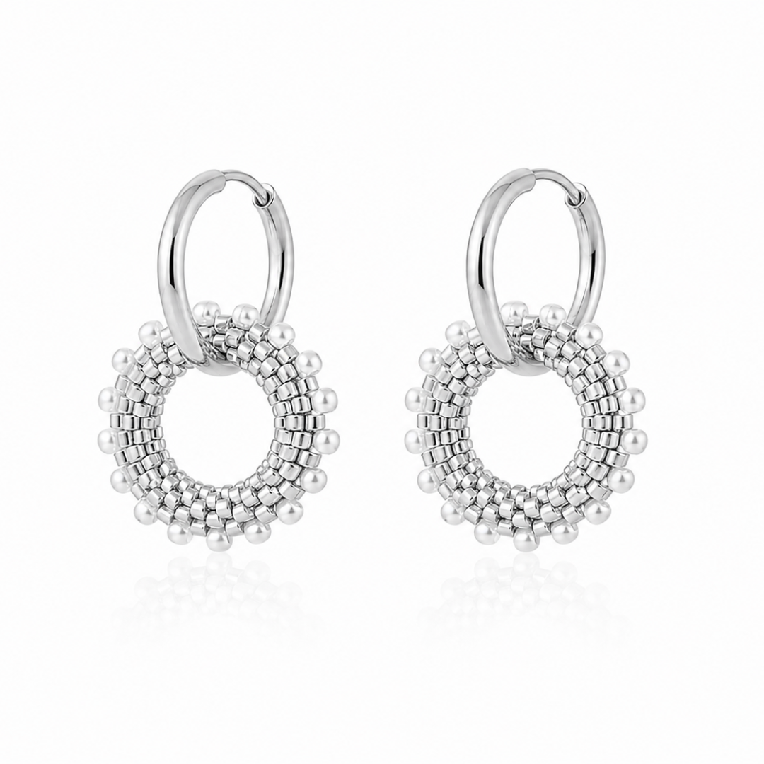 Boucles d'Oreilles Créoles | Acier Inoxydable 316L & Perles Blanches