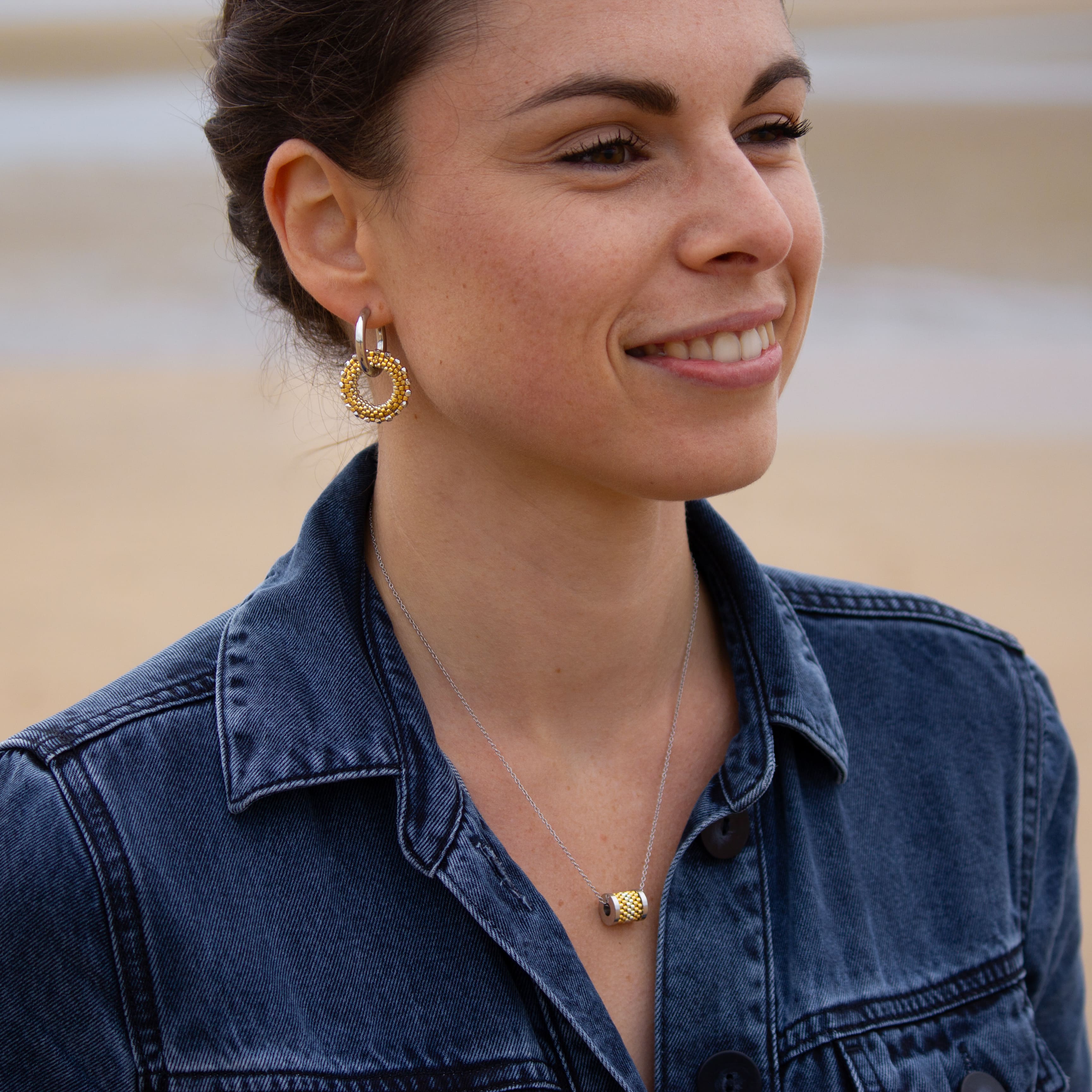 Boucles d'Oreilles Créoles | Acier Inoxydable & Perles  | Argent & Or