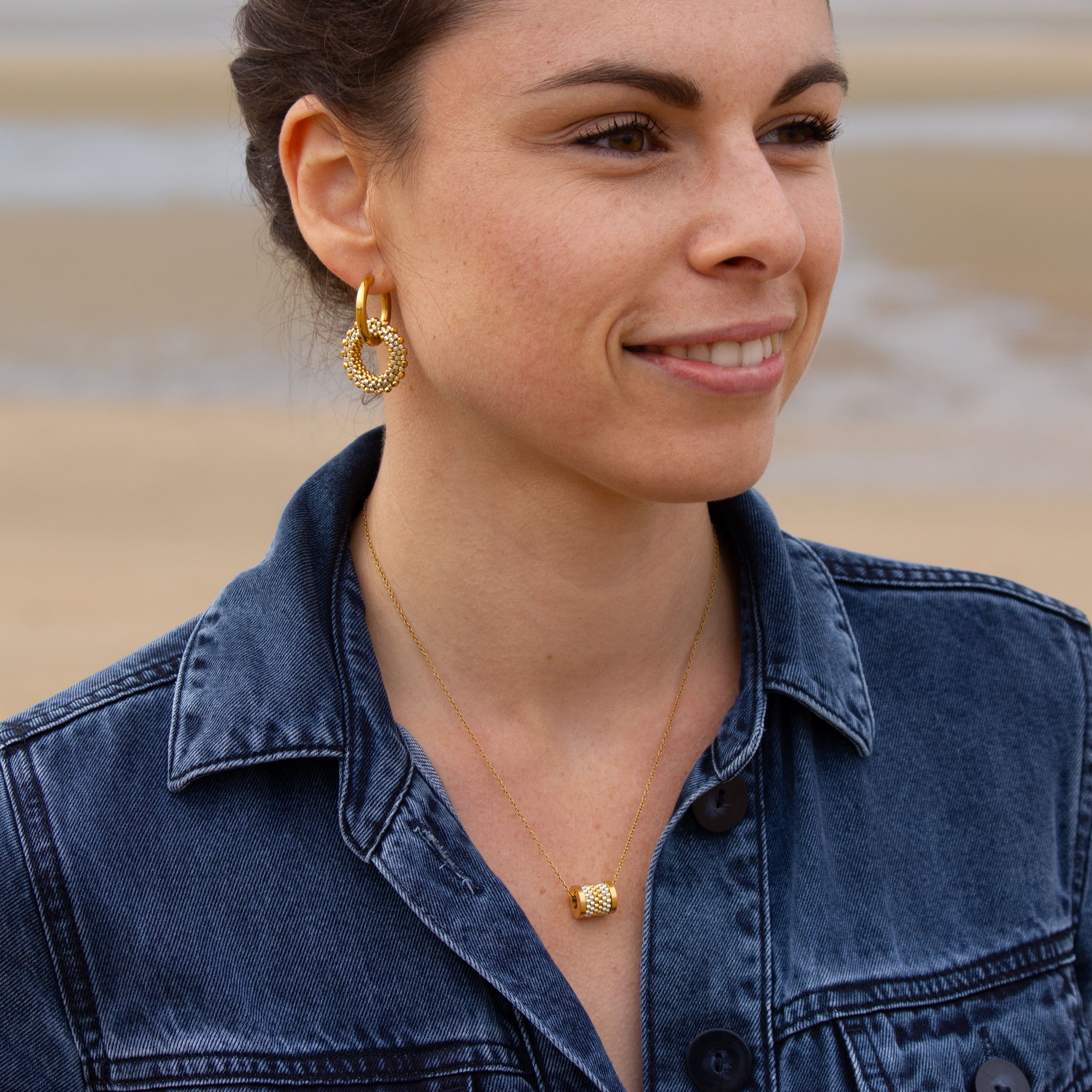 Boucles d'Oreilles Créoles | Acier Inoxydable & Perles  | Or & Argent